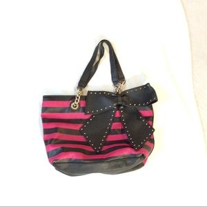Black and Pink Betsey Johnson Striped Purse
